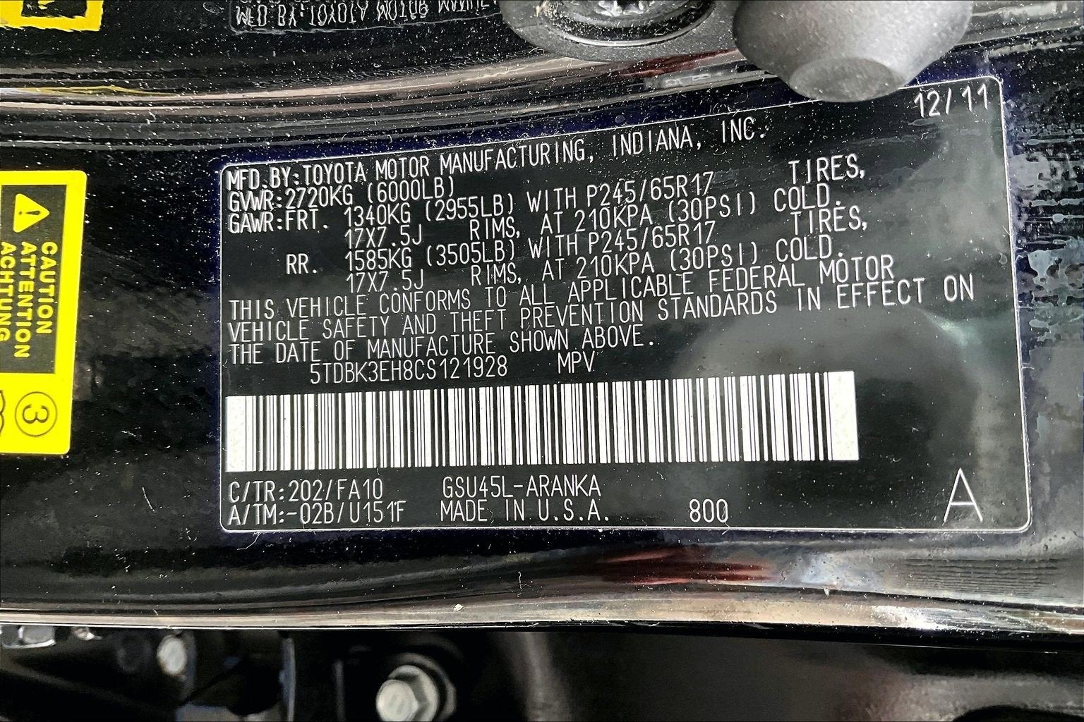 2012 Toyota Highlander 4WD 4dr V6 (Natl)