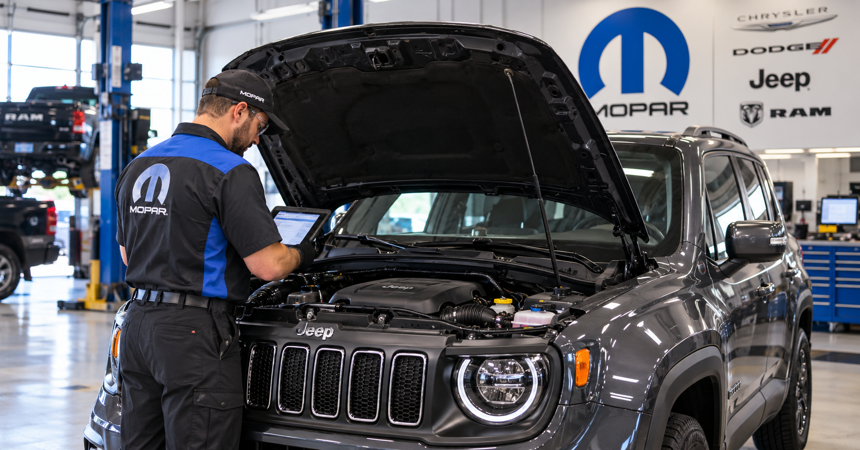 Technician working on a Jeep